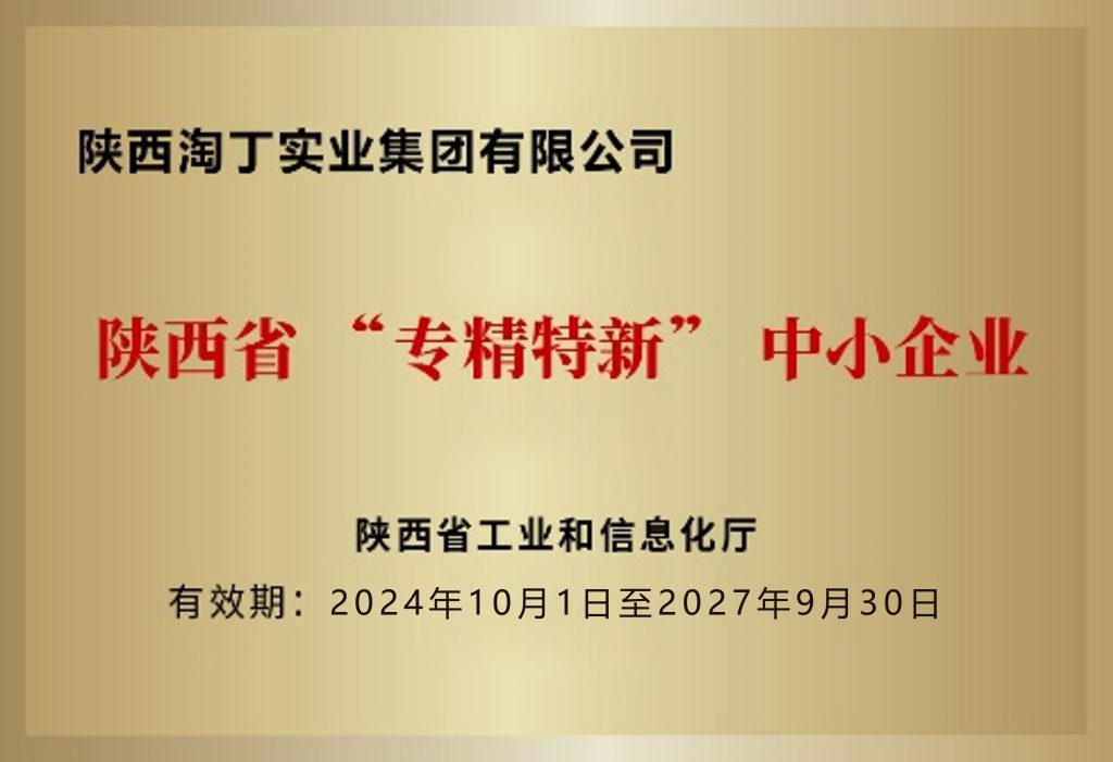 喜讯！淘丁集团荣获“陕西省‘专精特新’中小企业”称号插图